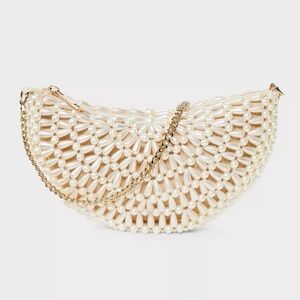 Pearl Beaded Half Moon Clutch Bag - A New Day Off-White